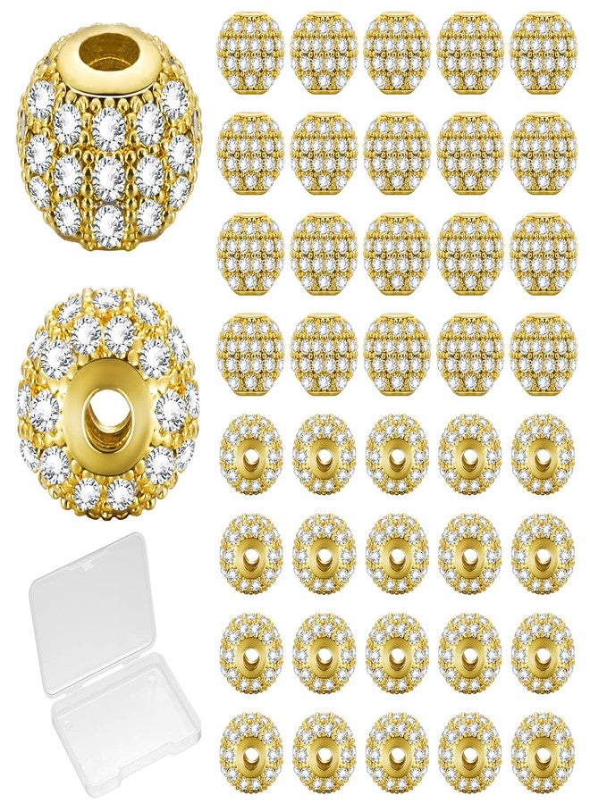Inbagi 40 Pcs 10 mm Gold Rhinestone Spacer Beads Round Zirconia Cubic Beads for Jewelry Making Disco Ball Bracelet Charms DIY Necklace Earrings Crafts - Image 1