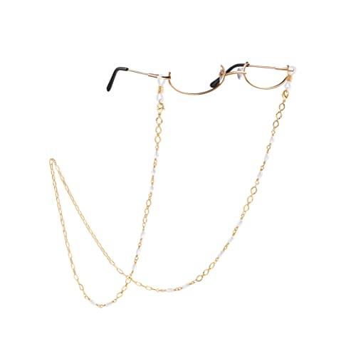 PEARLADA 18K Gold Plated Eyeglass Chain Sunglasses Strap Holder Reading Glasses Retainer Gold Plated Beaded Chain String Cord Lanyard (D. Rice Pearl) - Image 1