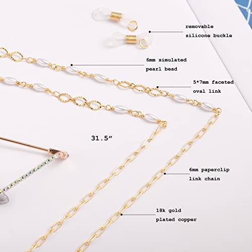 PEARLADA 18K Gold Plated Eyeglass Chain Sunglasses Strap Holder Reading Glasses Retainer Gold Plated Beaded Chain String Cord Lanyard (D. Rice Pearl) - Image 3