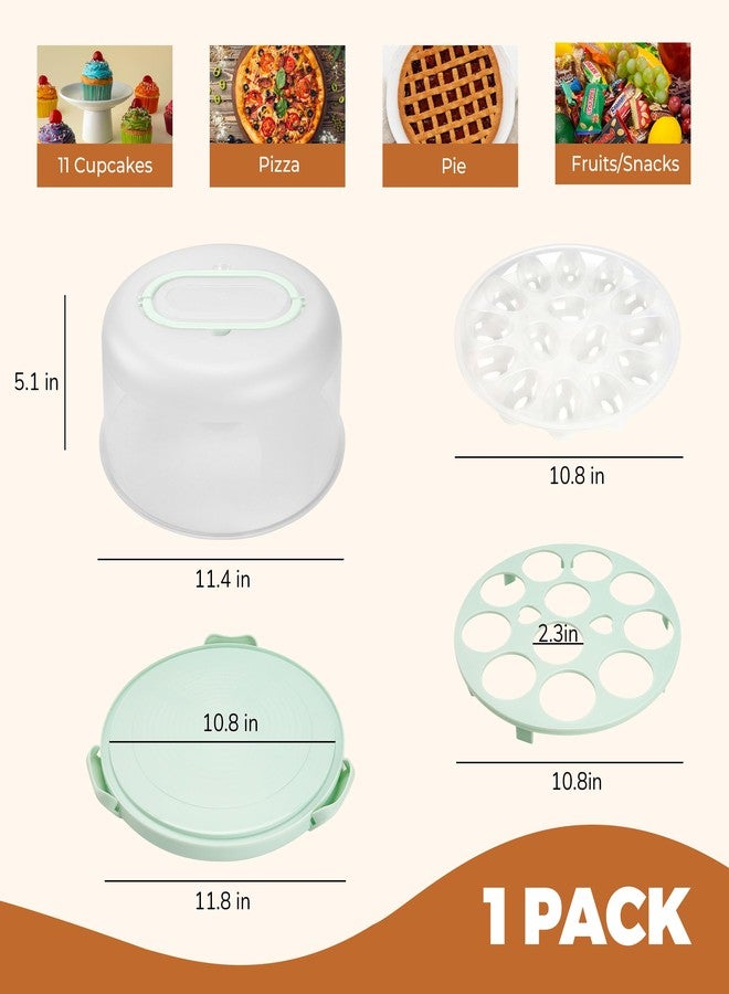 NPLUX Green Cake Containers with Lids Round Plastic Cupcake Holders 4-in-1 Multipurpose Cake Carrier Holder for 11 Inch Cake Pies Cupcake Eggs Fruit or Snack Transport - Image 3