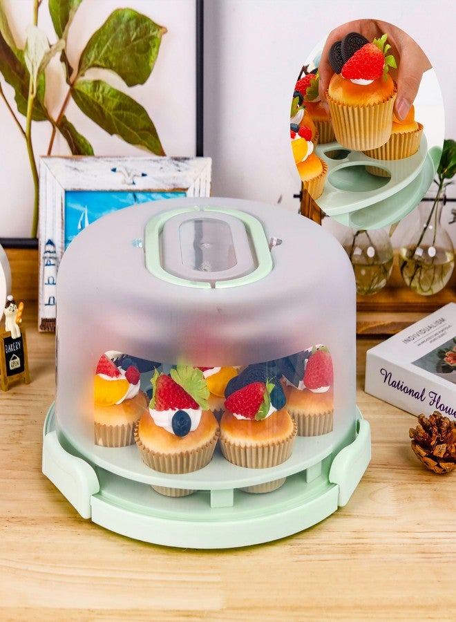 NPLUX Green Cake Containers with Lids Round Plastic Cupcake Holders 4-in-1 Multipurpose Cake Carrier Holder for 11 Inch Cake Pies Cupcake Eggs Fruit or Snack Transport - Image 2