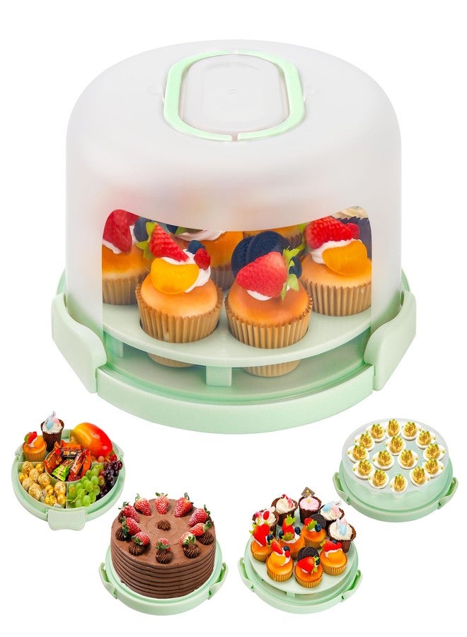 NPLUX Green Cake Containers with Lids Round Plastic Cupcake Holders 4-in-1 Multipurpose Cake Carrier Holder for 11 Inch Cake Pies Cupcake Eggs Fruit or Snack Transport - Image 1