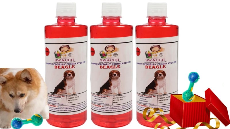 swacch Beagle Dog Shampoo + Dumbbell Toy I Durable Rubber Dog Toy for Chewing I Playing,Teeth Cleaning & Training Toy I Combo Pack I 500ml Pack of 3 Jasmine - Image 1