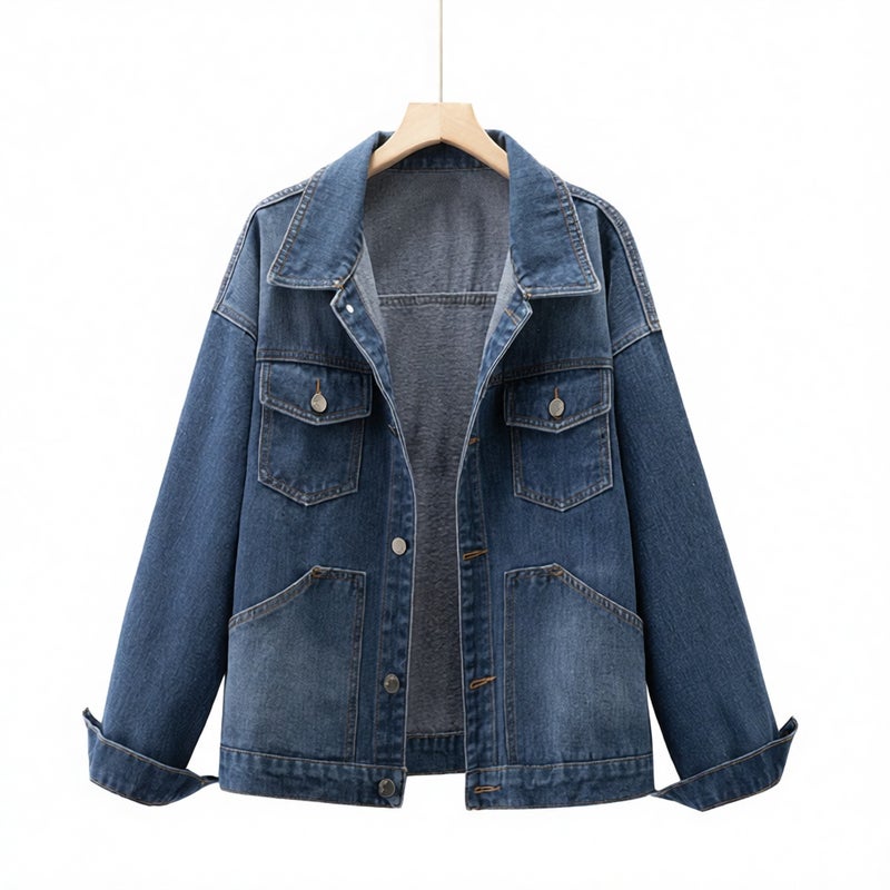Denim Jacket Loose Fit Casual Women Outerwear - Image 1