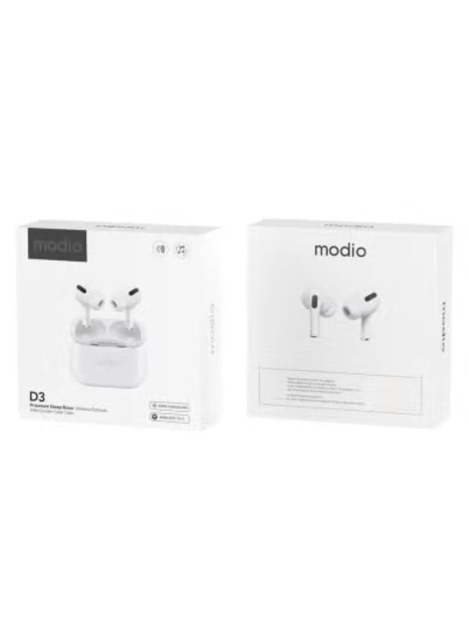 🎧 D3 Premium Wireless Earbuds White with Deep Bass & Noise Cancelling Technology | Multi-Functional Touch Control & Built-In Microphone | Long Battery Life & Secure, Comfortable Fit | Compatible with Android Mobiles, Tablets | Perfect for Music, Calls & Gaming