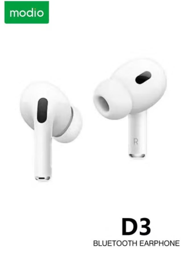 🎧 D3 Premium Wireless Earbuds White with Deep Bass & Noise Cancelling Technology | Multi-Functional Touch Control & Built-In Microphone | Long Battery Life & Secure, Comfortable Fit | Compatible with Android Mobiles, Tablets | Perfect for Music, Calls & Gaming
