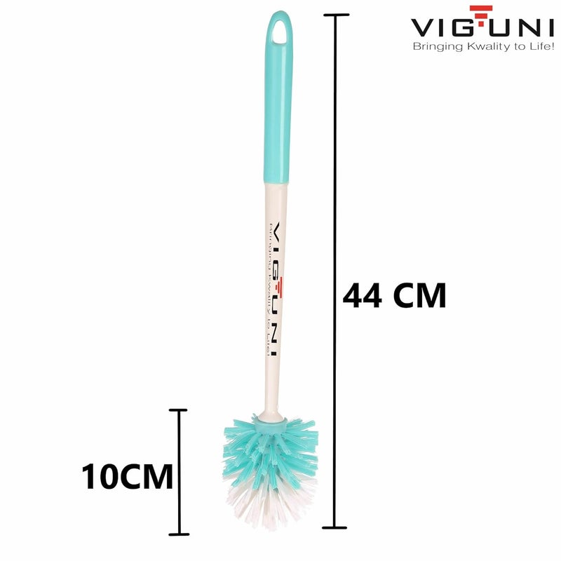 VIGUNI Viguni Toilet Cleaning Brush Crazy POP Pack of 1 Heavy Duty Round Bristles 44cm Long Handle Superior PET Fiber Bristles Specially Designed Round Toilet Brush for Cleaning Aqua Green - Image 2