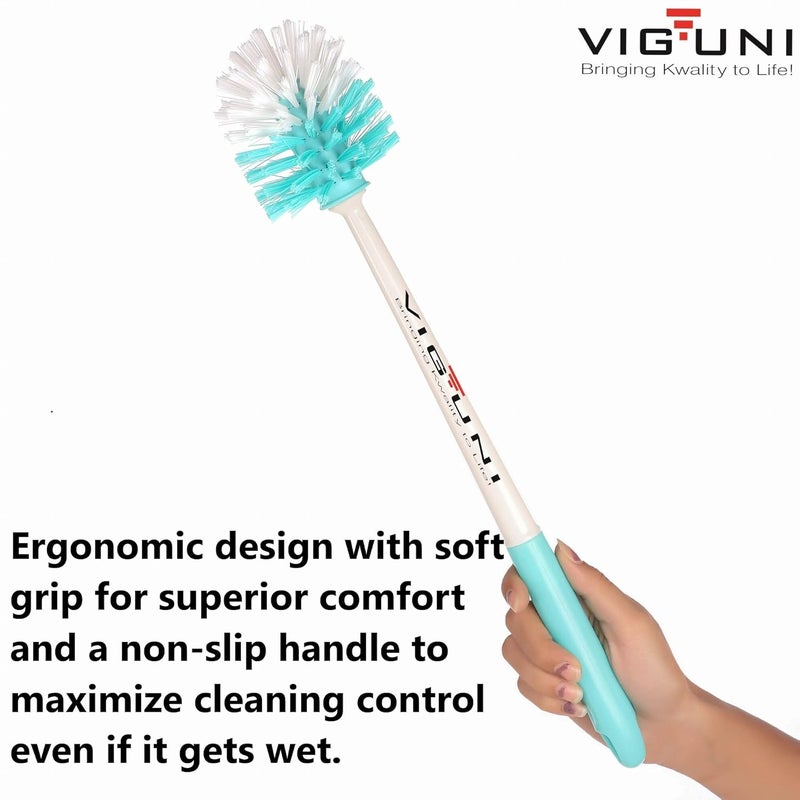 VIGUNI Viguni Toilet Cleaning Brush Crazy POP Pack of 1 Heavy Duty Round Bristles 44cm Long Handle Superior PET Fiber Bristles Specially Designed Round Toilet Brush for Cleaning Aqua Green - Image 4