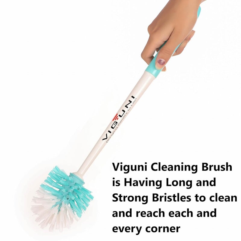 VIGUNI Viguni Toilet Cleaning Brush Crazy POP Pack of 1 Heavy Duty Round Bristles 44cm Long Handle Superior PET Fiber Bristles Specially Designed Round Toilet Brush for Cleaning Aqua Green - Image 5