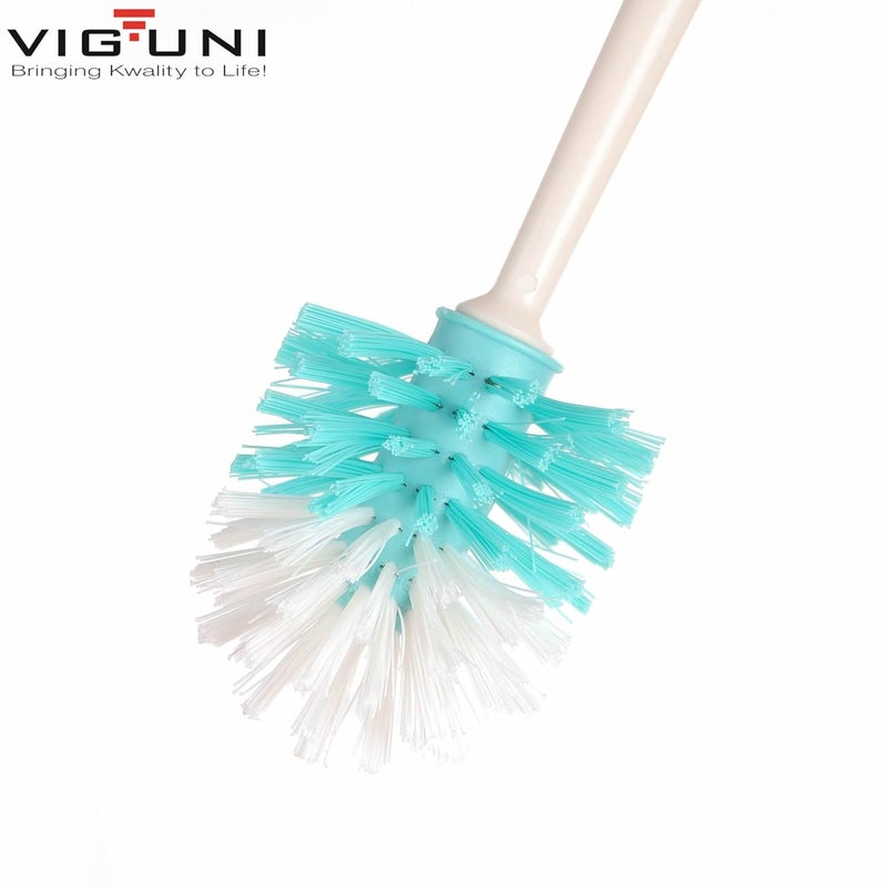 VIGUNI Viguni Toilet Cleaning Brush Crazy POP Pack of 1 Heavy Duty Round Bristles 44cm Long Handle Superior PET Fiber Bristles Specially Designed Round Toilet Brush for Cleaning Aqua Green - Image 3