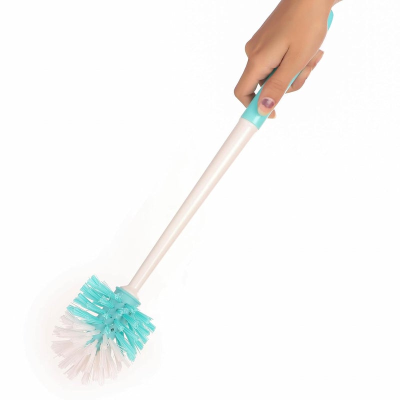 VIGUNI Viguni Toilet Cleaning Brush Crazy POP Pack of 1 Heavy Duty Round Bristles 44cm Long Handle Superior PET Fiber Bristles Specially Designed Round Toilet Brush for Cleaning Aqua Green - Image 1