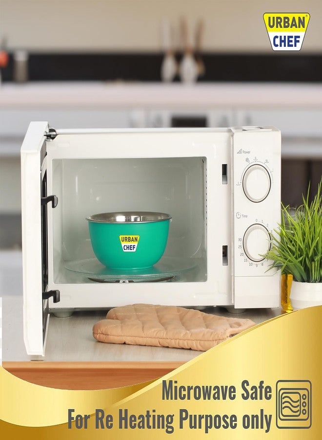 URBAN CHEF Stainless Steel Microwave Safe Bowl Set|1 Year Warranty|Kitchen Accessories Items for Home, Microwave Safe Utensils, Serving/Microwave Fit Bowl, Set of 3-500ml, 800ml, 1250ml (Parrot Green) - Image 5