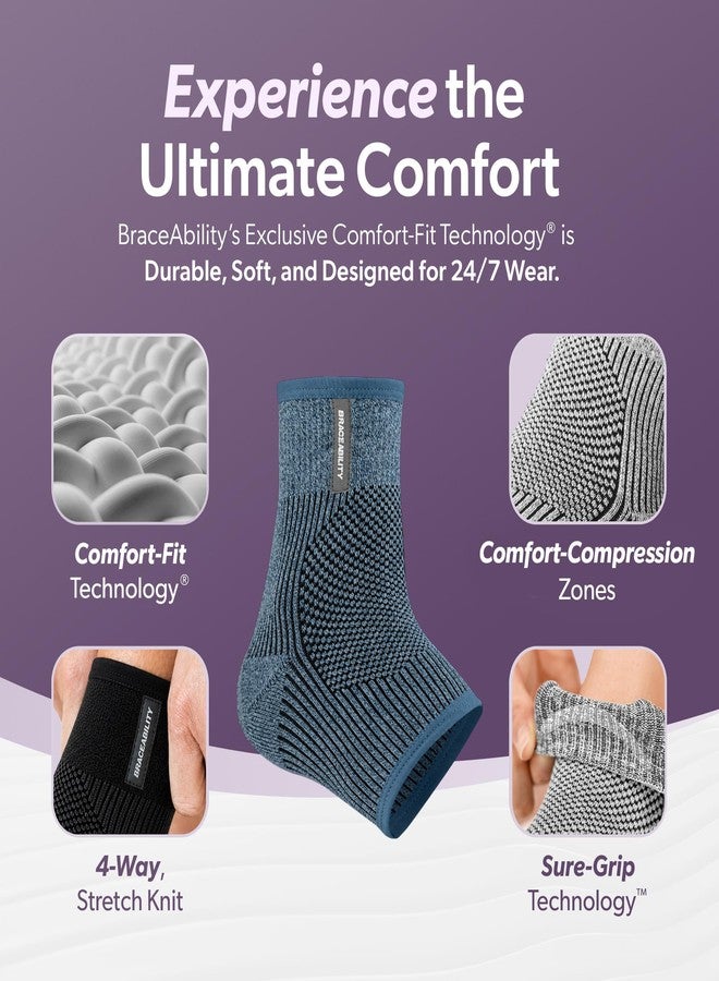 BraceAbility Ankle Compression Sleeve for Foot Pain Relief - Peroneal Tendonitis Brace, Ankle Swelling, Plantar Fasciitis, Achilles Tendon Support Sleeve for Women and Men (Gray - M/L) - Image 3