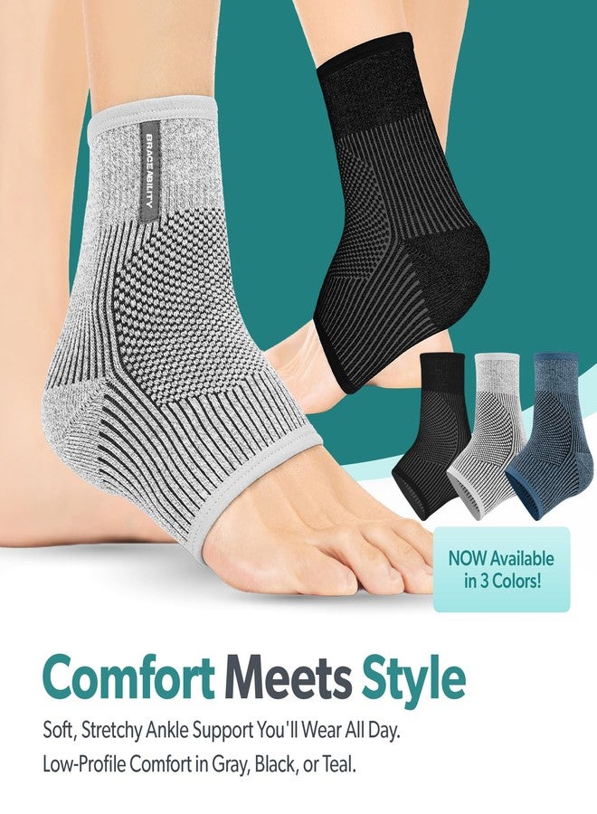 BraceAbility Ankle Compression Sleeve for Foot Pain Relief - Peroneal Tendonitis Brace, Ankle Swelling, Plantar Fasciitis, Achilles Tendon Support Sleeve for Women and Men (Gray - M/L) - Image 4