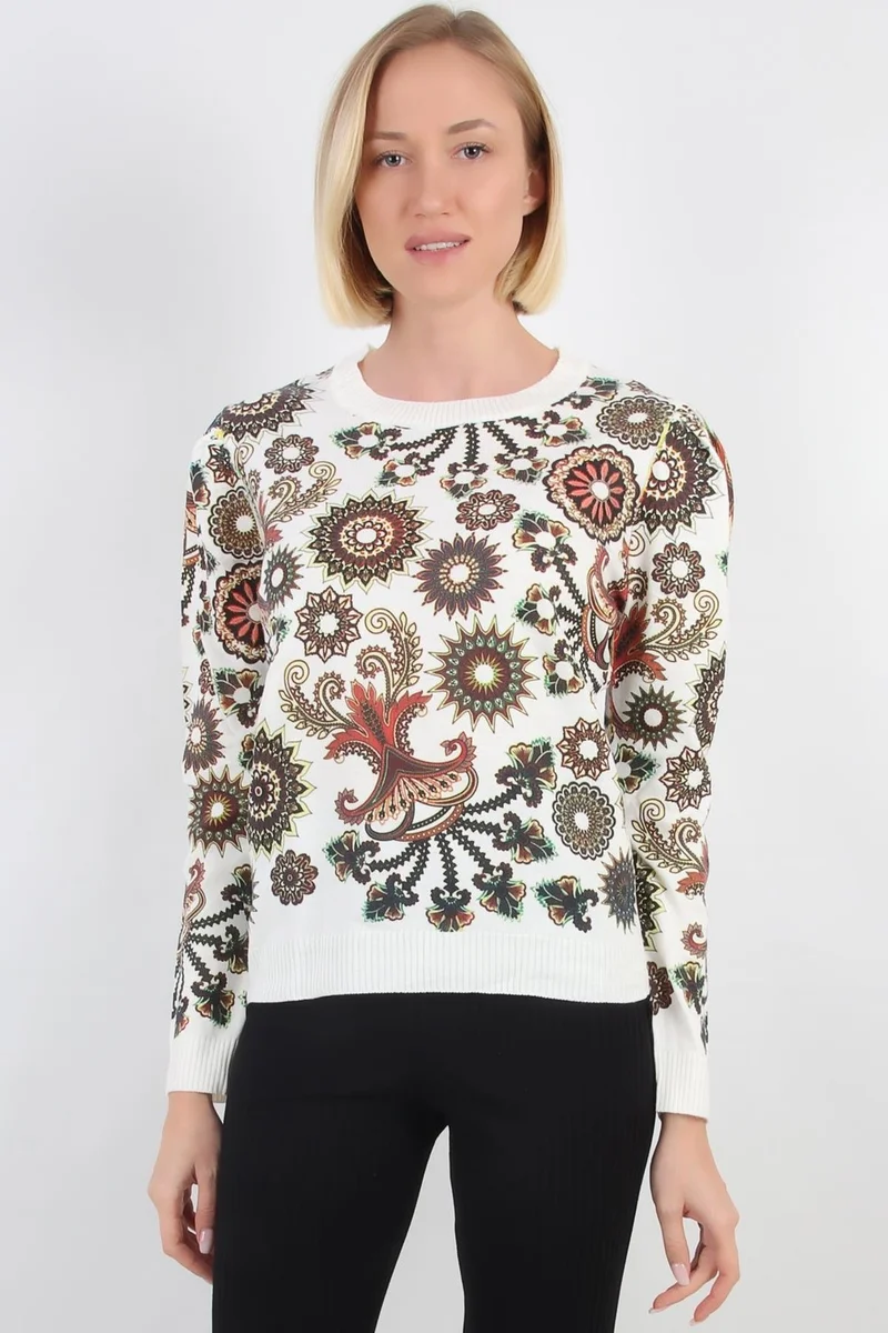 الكسندر جاردي Alexandergardı Printed Sleeve Pleated Sweater (TT1938)