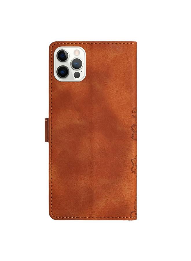 Zaboon Case For iPhone 12 Pro Cherry Blossom Butterfly Skin Feel Embossed PU Phone Case - Image 3