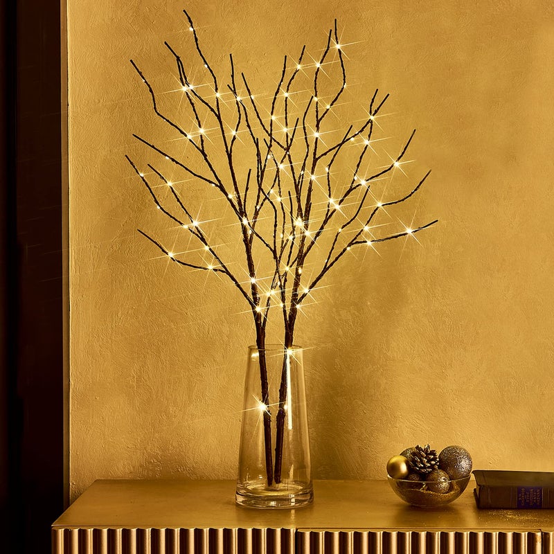 Fudios Lighted Brown Branches with Timer 32 in 100 LED for Vases Battery Operated, Artificial Willow Branch Twigs with Warm White Lights for Christmas Holiday Party Decor - Image 1