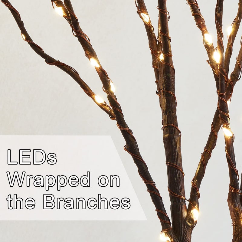Fudios Lighted Brown Branches with Timer 32 in 100 LED for Vases Battery Operated, Artificial Willow Branch Twigs with Warm White Lights for Christmas Holiday Party Decor - Image 3