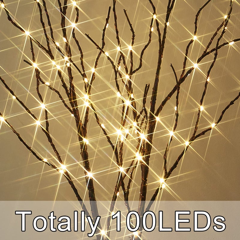 Fudios Lighted Brown Branches with Timer 32 in 100 LED for Vases Battery Operated, Artificial Willow Branch Twigs with Warm White Lights for Christmas Holiday Party Decor - Image 4