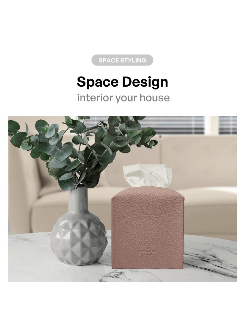 KASTWAVE Square Tissue Box Cover, Modern PU Leather Square Tissue Box Holder Decorative Holder - Image 3