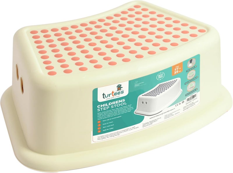 Turtees Kids Step Stool with Non-Slip Rubberized Surface - Cream - Image 1