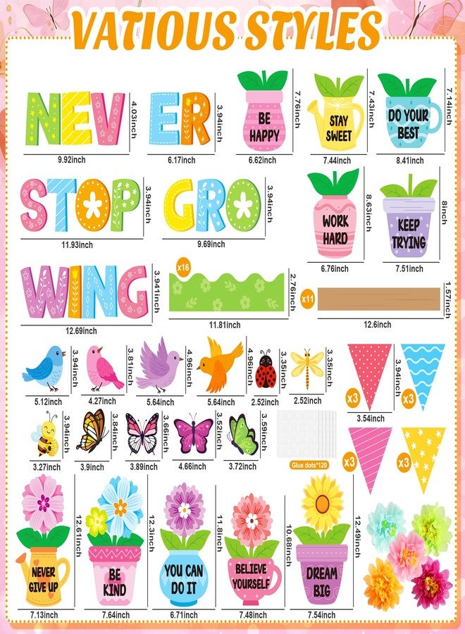 Hedeey 75 Pcs Spring Flower Bulletin Board Decorations Set 3D Flower Flowerpot Cutouts Decor Never Stop Growing Inspirational Bulletin Board Decoration for Classroom School Office Chalkboard Door Party Decor - Image 2