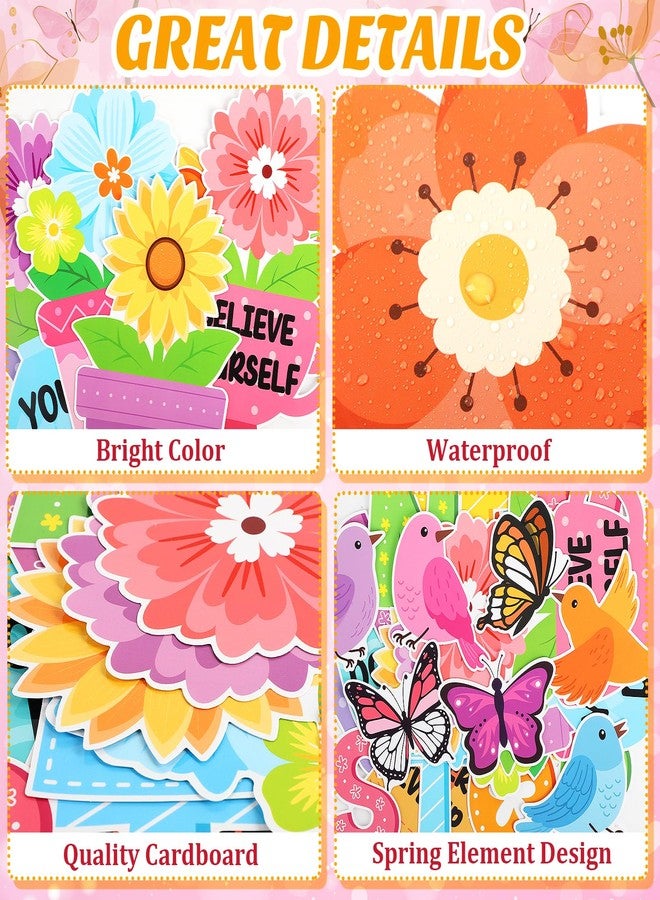 Hedeey 75 Pcs Spring Flower Bulletin Board Decorations Set 3D Flower Flowerpot Cutouts Decor Never Stop Growing Inspirational Bulletin Board Decoration for Classroom School Office Chalkboard Door Party Decor - Image 3
