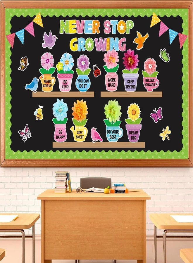 Hedeey 75 Pcs Spring Flower Bulletin Board Decorations Set 3D Flower Flowerpot Cutouts Decor Never Stop Growing Inspirational Bulletin Board Decoration for Classroom School Office Chalkboard Door Party Decor - Image 1
