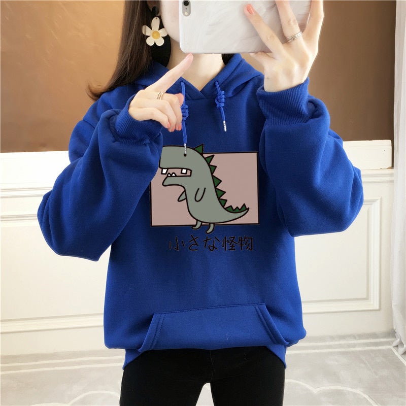 2022 Autumn Winter Hoodie Women Fleece Thickened Korean Oversized Blue 