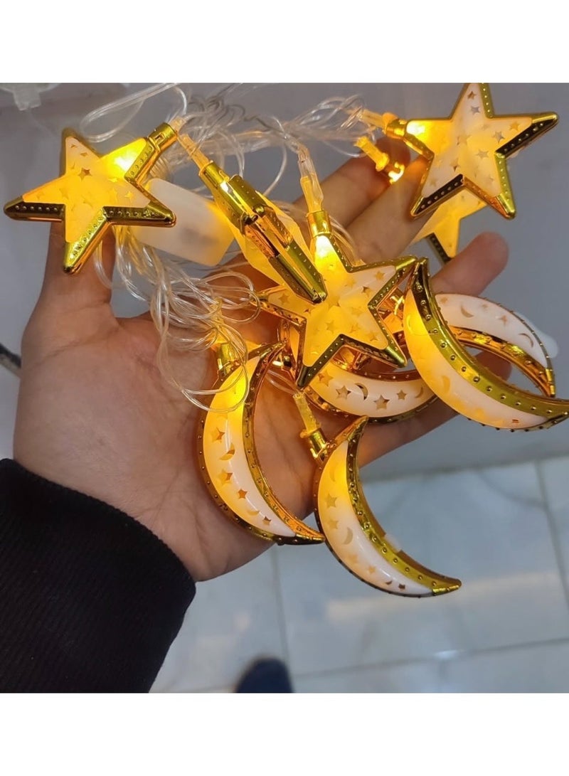 سلسلة أضواء زخرفية على شكل نجوم وقمر لتزيين المنزل، داخلية وخارجية، إضاءة LED زخرفية بيضاء دافئة - Image 4