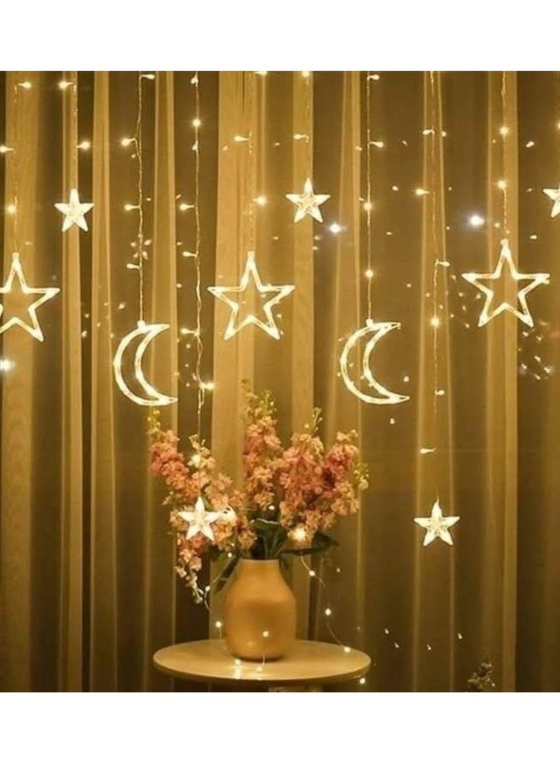 سلسلة أضواء زخرفية على شكل نجوم وقمر لتزيين المنزل، داخلية وخارجية، إضاءة LED زخرفية بيضاء دافئة - Image 1