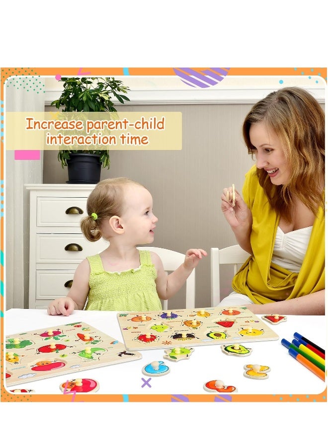 Toddler Puzzles Wooden Peg Puzzles for Toddlers Educational Learning Peg Puzzle Toy for Preschool Educational and Learning Kids Boy Girl Set of 5 - Image 3