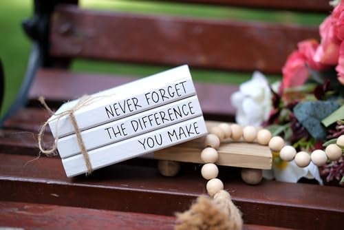 RUKEJUNE Farmhouse Wooden Office Desk Decor - Cute Decorative Books for Shelf Decoration - Inspirational Gifts for Women Men - Never Forget The Difference You Make Sign - Image 4