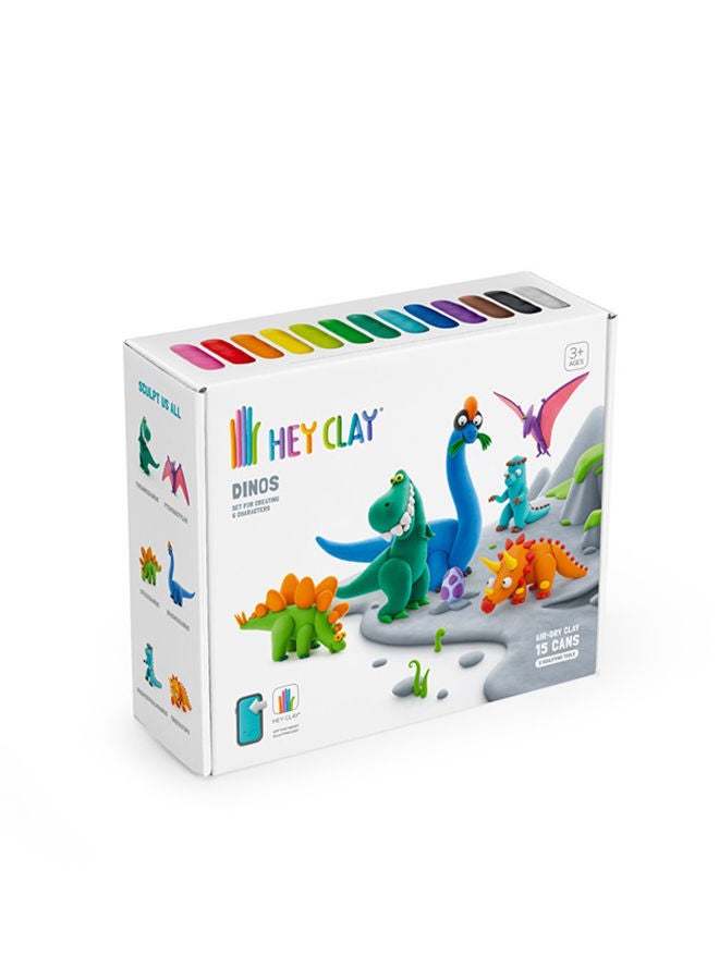 HEY CLAY Dinos Set-Colourful Modeling Kids-Air Dry Clay Kit 15 Cans And Sculpting Tools - Image 3