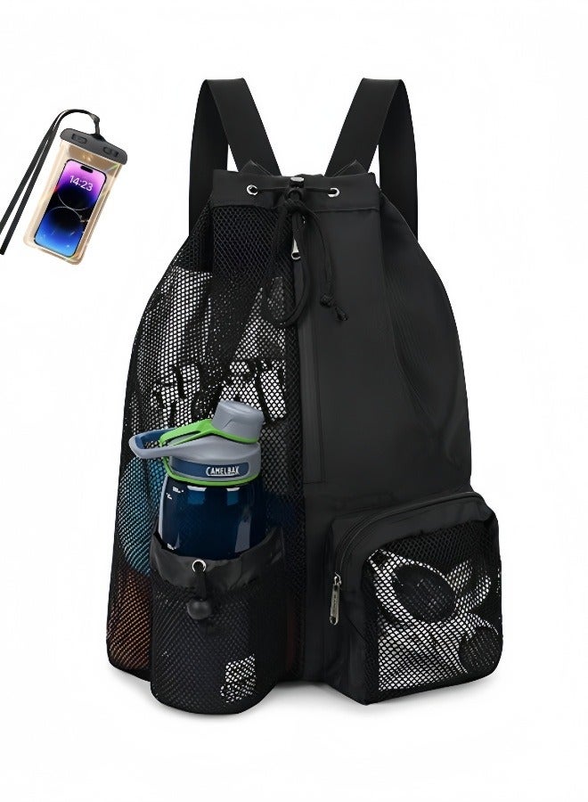 كيبي حقيبة سباحة شبكية بسحب الحبل، مع جيب مخصص للأغراض المبللة وجراب مقاوم للماء للهاتف، مثالية للشاطئ، وصالة الألعاب الرياضية، والرياضات الخارجية - Image 1