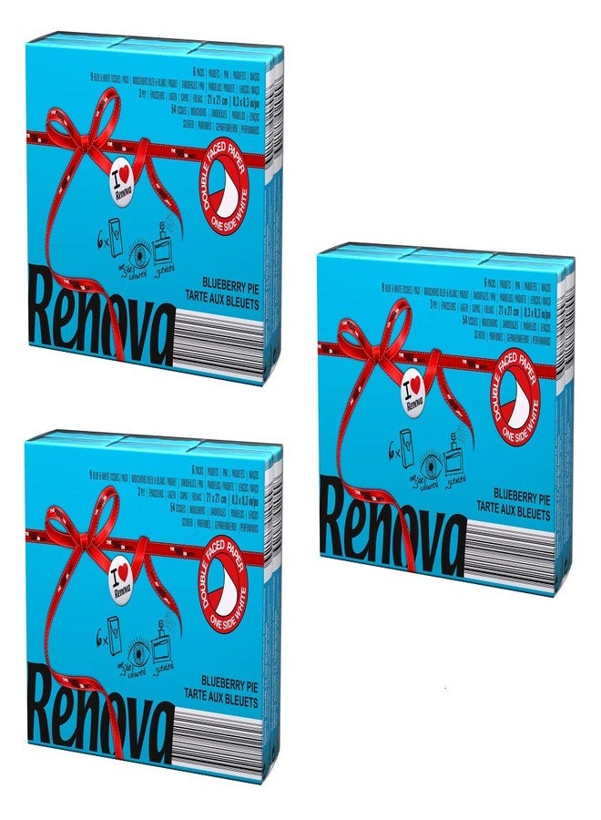 Renova Pocket Tissues - Blue , Pack of 3, 3 Ply , Double Faced , Gorgeously Evocative Blueberry Pie Scented , First Time In INDIA.