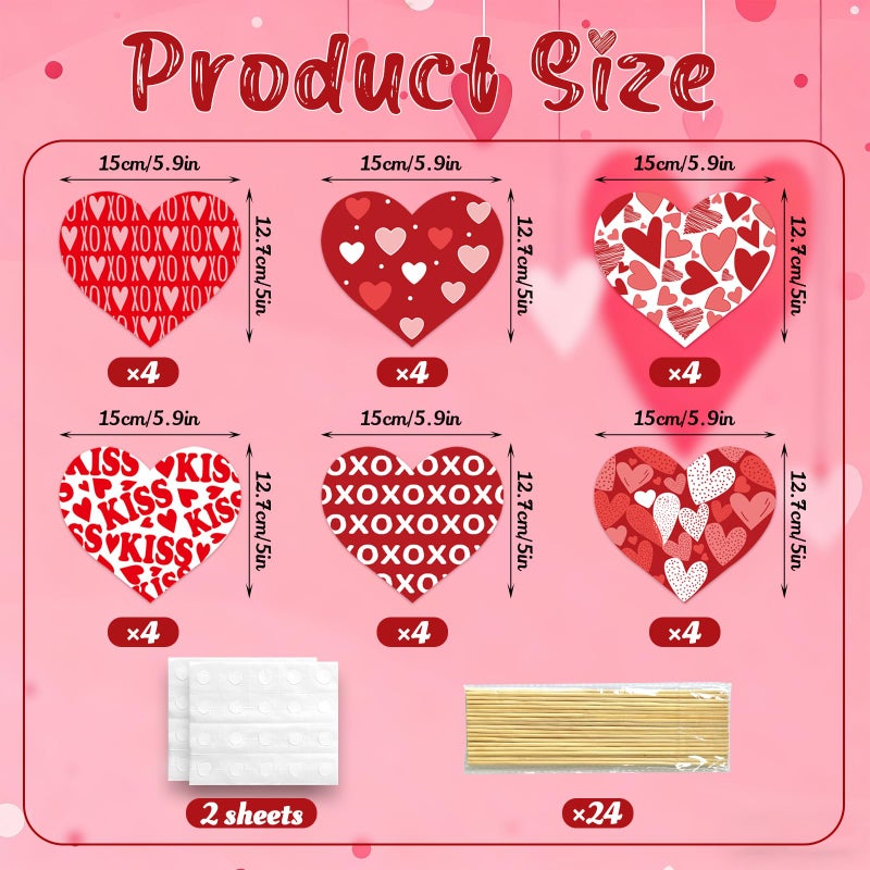 Pedel Valentineâ€™s Day Decorations, 24Pcs Valentines Table Centerpieces Red Heart Centerpiece Sticks Table Toppers for Galentines Party Flower Vase Filler Decorations - Image 4