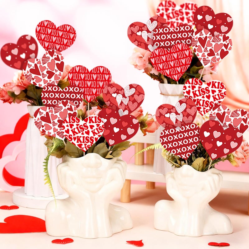 Pedel Valentineâ€™s Day Decorations, 24Pcs Valentines Table Centerpieces Red Heart Centerpiece Sticks Table Toppers for Galentines Party Flower Vase Filler Decorations - Image 3