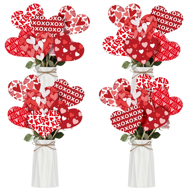 Pedel Valentineâ€™s Day Decorations, 24Pcs Valentines Table Centerpieces Red Heart Centerpiece Sticks Table Toppers for Galentines Party Flower Vase Filler Decorations - Image 1