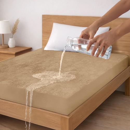 Sassoon Laika Single Bed Waterproof Mattress Protector 36x72 inch (3x6 Feet) | Pack of 1, Beige | Elastic Fitted Cotton Feel Terry Ultra Soft Breathable Hypoallergenic Mattress Cover - Image 1