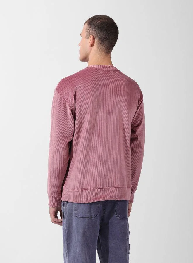 The Indian Garage Co Men Oversized Fit Self Design Crew Neck Full Sleeves Sweatshirt
