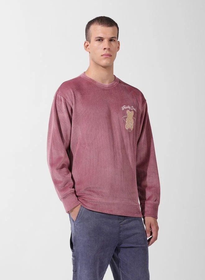 The Indian Garage Co Men Oversized Fit Self Design Crew Neck Full Sleeves Sweatshirt