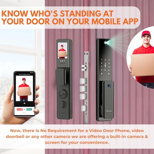 LAVNA Premium Digital Door Lock with Camera N Screen | Fingerprint, WiFi Mobile App, PIN, Card and Manual Key Access | 5-Bolt Security fit with Wooden Doors (LA48, Automatic) - Image 3