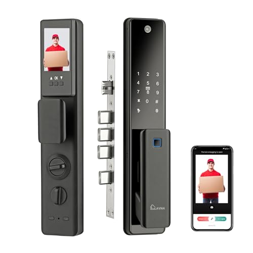 LAVNA Premium Digital Door Lock with Camera N Screen | Fingerprint, WiFi Mobile App, PIN, Card and Manual Key Access | 5-Bolt Security fit with Wooden Doors (LA48, Automatic) - Image 1