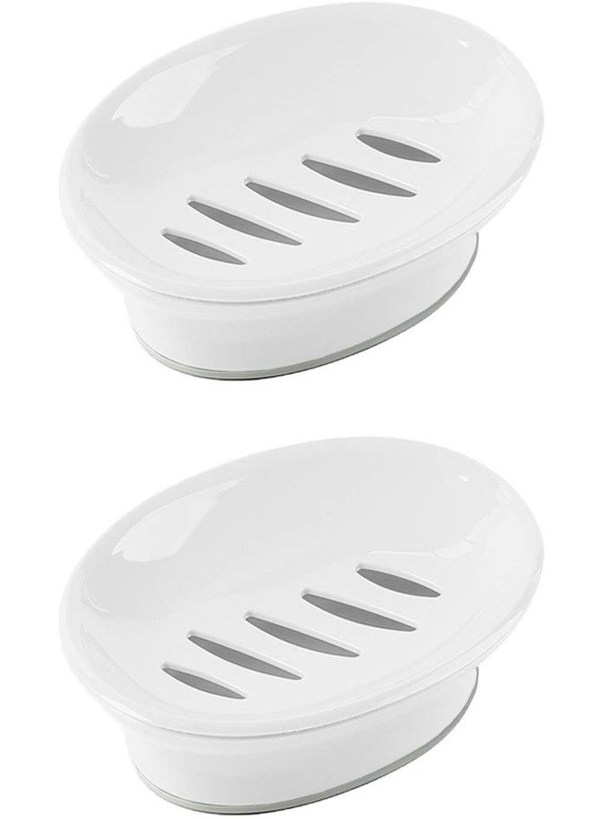 WYOK 2-Pack Soap Dish with Drain Plastic Sponge Holder Easy Cleaning Soap Saver Tray Caddy Keep Dry Stop Mushy for Shower Bathroom Kitchen(White) - Image 1