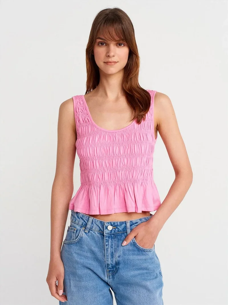 ديلفين DILVIN Textured Cotton-modal Crop Cami Blouse