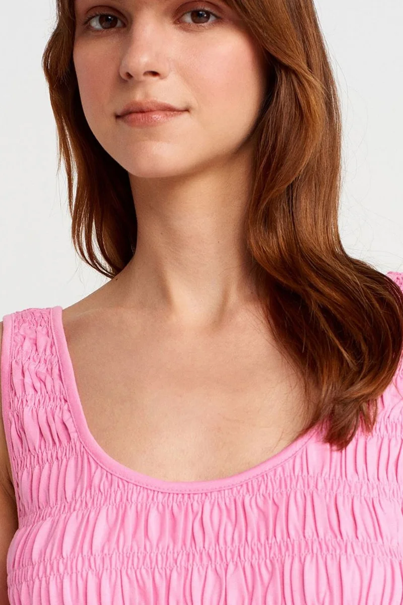 Dilvin Bright Pink DILVIN Textured Cotton-modal Crop Cami Blouse for Women | Best Price UAE