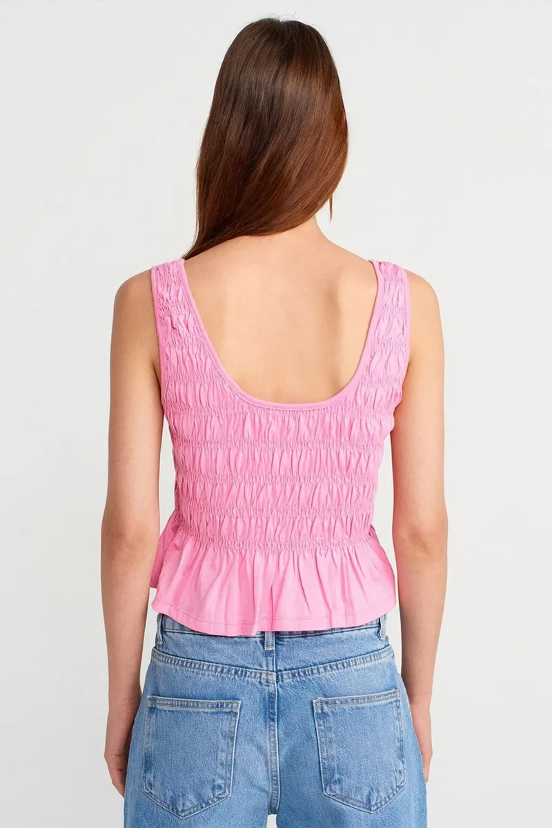 Dilvin Bright Pink DILVIN Textured Cotton-modal Crop Cami Blouse for Women | Best Price UAE