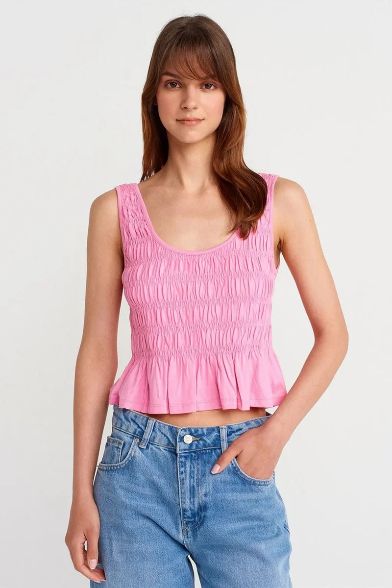 DILVIN Textured Cotton-modal Crop Cami Blouse