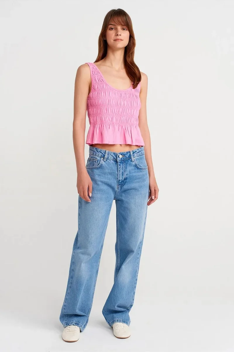 Dilvin Bright Pink DILVIN Textured Cotton-modal Crop Cami Blouse for Women | Best Price UAE